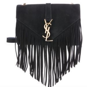 Saint Laurent YSL Suede Monogram Fringe Bag